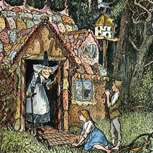 GRIMM: HANSEL AND GRETEL. Hansel and Gretel arrive at the witchs cottage. Drawing