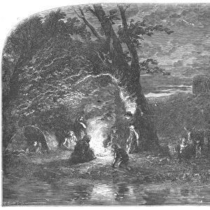 GYPSY CAMP, 19th CENTURY. Gypsy Twilight. Wood engraving after a painting by G. Dodgson, 1857