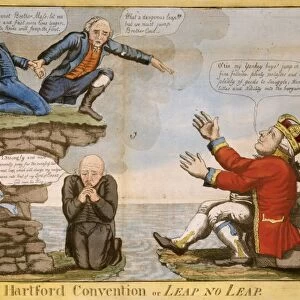 HARTFORD CONVENTION, c1814. Leap or no leap. Cartoon by William Charles, satirizing Thomas Pickering and the radical secessionist movement discussed at the Hartford Convention, a series of secret meetings held by New England Federalists in 1814