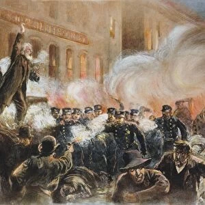 THE HAYMARKET RIOT, 1886. Riot at Chicago, May 4, 1886. Contemporary colored engraving
