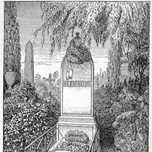 HEINRICH HEINE (1797-1856). German poet and critic. Heines grave in Montmartre Cemetery, Paris, France. Wood engraving, German, 19th century