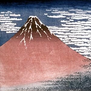 HOKUSAI: FUJI. Fugi in Clear Weather. Japanese color woodcut by Katsushika Hokusai (1760-1849)