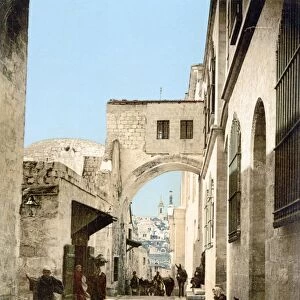 JERUSALEM: VIA DOLOROSA. View of the Via Dolorosa and the Ecce Homo arch in the Muslim quarter of the Old City of Jerusalem. Photochrome, c1900