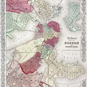 MAP: BOSTON, 1865. A map of Boston, Massachusetts, and adjacent cities, 1865, by George W. Colton