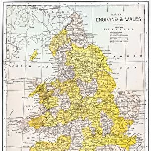 MAP: ENGLAND & WALES. Line engraving, 19th century