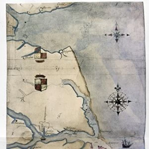 MAP: JOHN WHITE, c1585. Map of Sir Walter Raleighs Virginia (the eastern coast