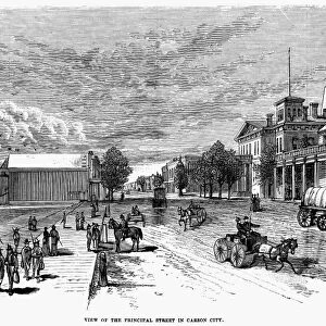NEVADA: CARSON CITY. View of the principal street in Carson City, Nevada. Line engraving, 19th century