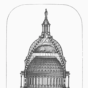 NEW U. S. CAPITOL DOME, 1859. Cross section of the dome under construction on the United States Capitol in Washington, D. C. Line engraving, American, 1859