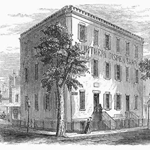 NEW YORK: DISPENSARY, 1868. Northern Dispensary, Waverly Place and Christopher Street, New York. Wood engraving, 1868