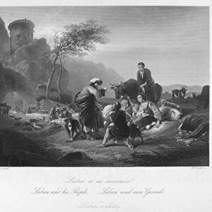 OLD TESTAMENT: LABAN. Laban and his people. Line engraving, 19th century