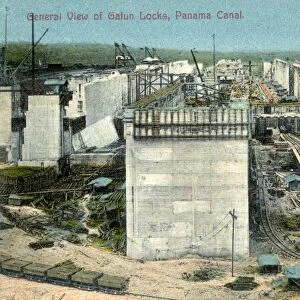 PANAMA CANAL, c1910. View of Gatun Locks, Panama Canal. Photopostcard, c1910