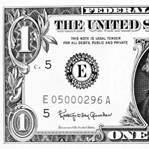 President George Washington on the front of a U.s one dollar note, 1963