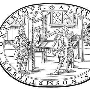 PRINTING OFFICE, 1619. An English printing office, 1619