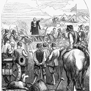 PURITAN CAMP, c1644. The Puritan army of Oliver Cromwell in camp during the English Civil War, c1644. Wood engraving, English, c1860