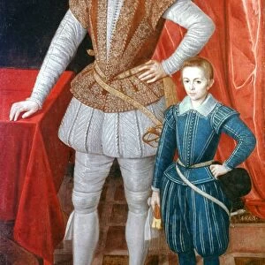 SIR WALTER RALEIGH (1552-1618). English adventurer, courtier, and writer. Raleigh with his son