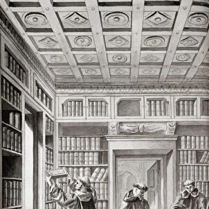 SPAIN: MONKS, 18TH CENTURY. Monks and books in a library