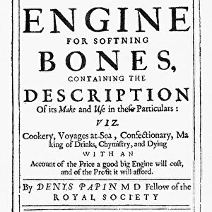 TITLE PAGE: COOKBOOK, 1681. Title page for A New Digester, or Engine for Softening the Bones