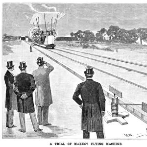 A trial of Sir Hiram Maxims enormous steam-driven flying machine, near London, England, in 1894