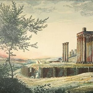 VIEW OF ATHENS, GREECE. Colored engraving, German, 1822