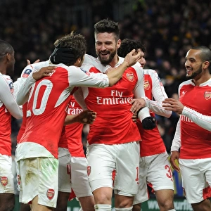 Arsenal Triumph: Giroud, Walcott, and Flamini Celebrate FA Cup Goal Against Hull City