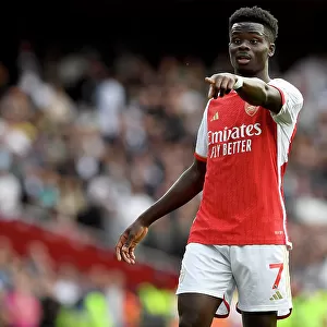 Arsenal's Bukayo Saka Reacts During Intense Arsenal v Tottenham Premier League Clash (2023-24)
