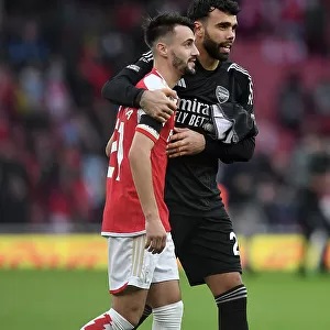 Arsenal's Emotional Victory: Fabio Vieira and David Raya Embrace at Full-Time (Arsenal 1-0 Sheffield United, 2023-24)