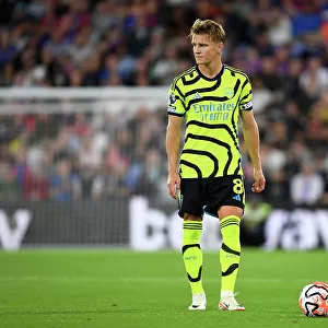 Arsenal's Martin Odegaard Readies Free-Kick Against Crystal Palace in Premier League Clash (2023-24)