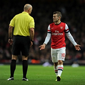 Jack Wilshere and Referee Howard Webb in Action during Arsenal vs Everton, Premier League 2013-14