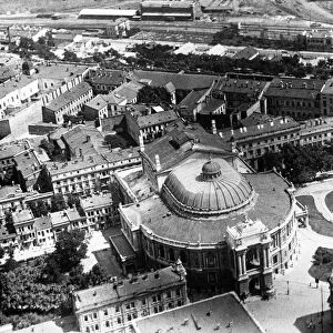An aerial view of the opera house and surrounding streets, odessa, ukrainian ssr, late 1940s