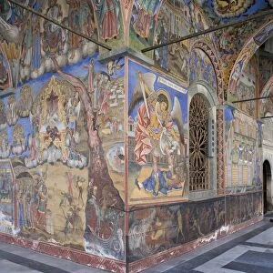 Bulgaria, Rila Mountains, Rila Monastery, frescoed narthex in Church of Nativity of Virgin