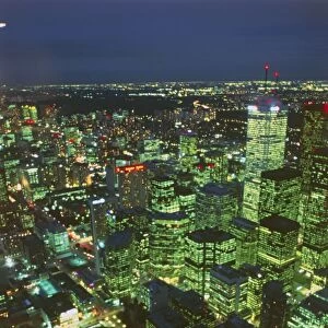 Canada, Ontario, Aerial view of Toronto illuminated at night