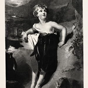 A CHILD WITH A KID, picture by sir thomas lawrence, engraving 1890, engraved image