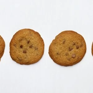 Five chocolate chip cookies in a row