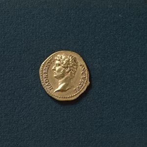 Coin obverse with portrait of Emperor Hadrian (Publius Aelius Hadrianus, 76 - 138 A. D. ), imperial age