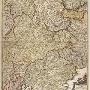 The course of Rhone river from the spring to the sea, Map by Giacomo Cantelli, Rome, 1690