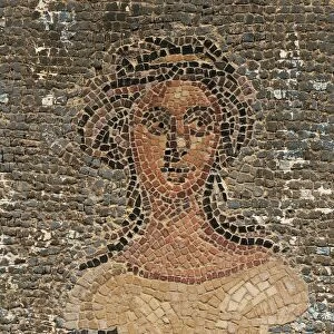 Croatia, Solona, Mosaic work depicting the bust of Sappho (Greek lyric poet, circa 610- 570 B. C. ), from the tomb slab of Aurellius