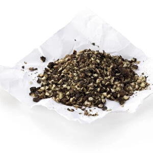 Crushed black pepper on white paper