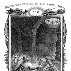 Daniel, one of four great Hebrew prophets, cast into the Lions den by Nebuchadnezzar