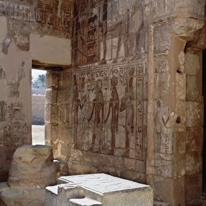 Egypt, Ancient Thebes, Medinet Habu, Chapels of the Divine A. D. oratrices, detail with offering table
