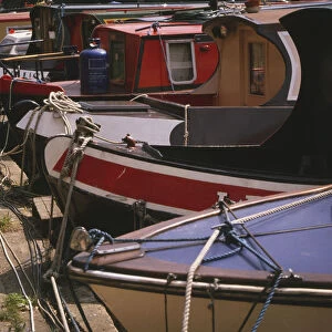 England, Regents Park Canal, Little Venice, moored houseboats
