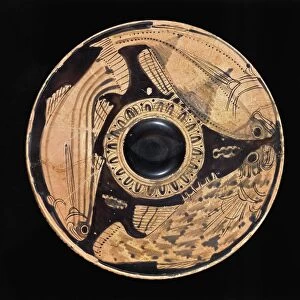 Etruscan civilization, Red-figure pottery, Plate depicting fish, From Spina, Ferrara Province