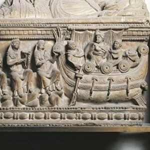 Etruscan urn relief depicting Ulysses and Sirens, from Volterra, Pisa Province, Italy, 4th Century B. C