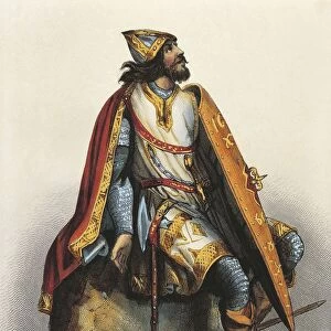 France, Paris, Portrait of Charles Martel (circa 688 - 741), Frankish ruler, mayor of the palace of Austrasia, print