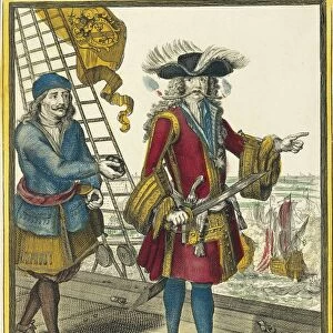 France, Paris, Portrait of Jean Bart, privateer in the service of King Louis XIV, standing on the main deck of ship
