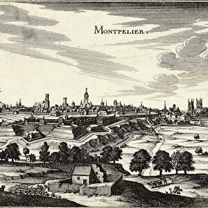 France, View of Montpellier, German engraving, 1660