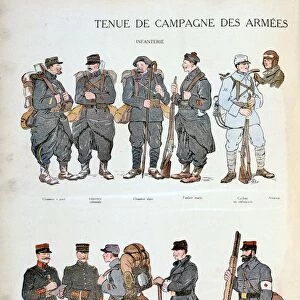French military uniforms in World War I, 1914-1918. Infantry and, top right, Aviator