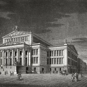 Germany, Berlin, View of the Schauspielhaus (concert hall), engraving by Karl Friedrich Schinkels (1781-1841)