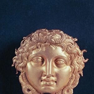 Gold wall lamp shaped as Medusas head, from the Royals Tombs at Vergina, Greece