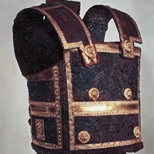 Iron breastplate armor with gold decorations of the King Philip II of Macedon, from the Royals Tombs at Vergina, Greece