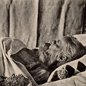 Johannes Brahms (1833-1897) German composer, on his deathbed. From a photograph